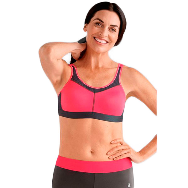 Бюстгальтер без косточек AMOENA для фиксации экзопротезов Power SB MeSp спортивный арт.1312 серый/розовый