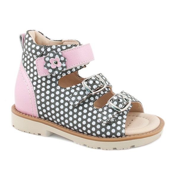 Сандали Мега Ортопедик для девочек 052-102 12-24 серо-розовые