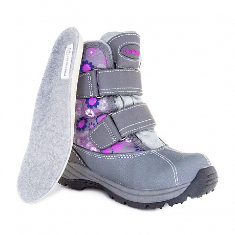 Полусапожки ортопедические Ортобум с шерстью для девочек 63055-02 серые с принтом. Изображение 3 из 4