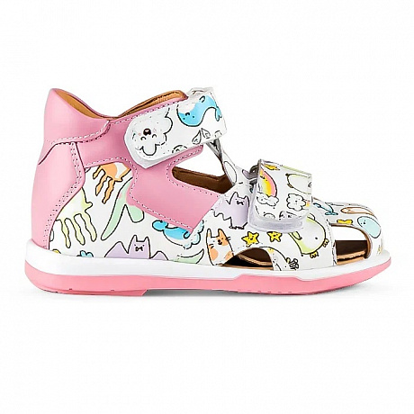 Сандалии ортопедические Твики для девочек TW-234-6 белый/розовый/принт. Изображение 2 из 5